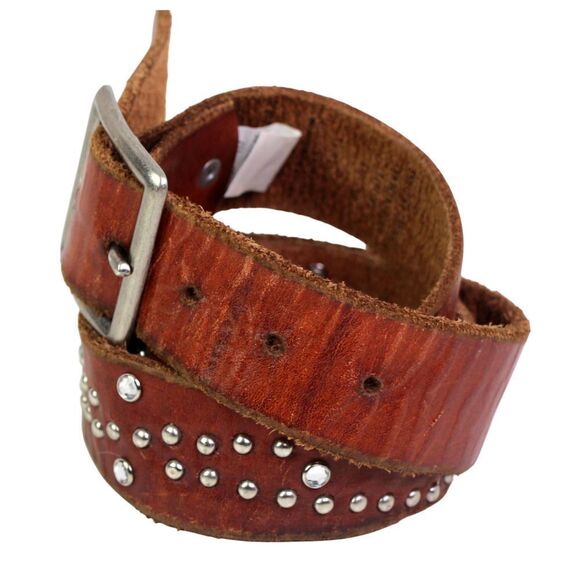 AEO BROWN GENUINE LEATHER 1 1/4"Wd STUDDED CASUAL DRESS WOMEN'S BELT Sz S (93T - Picture 3 of 13